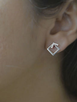 LuxeVogue - Geometric Square Jacket Earring With Diamonds - 925 Silver Jewellery