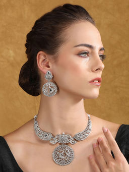 Auraa Trends - Silver Plated Stone Studded Jewellery Set