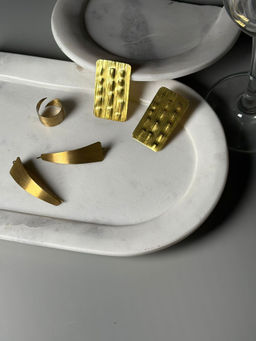 Niska - Set Of 3 Gold-Plated Geometric Drop Earring With Finger Ring