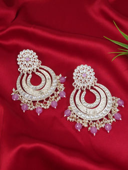 I Jewels - Gold Plated Enamel/Meenakari Big Chandbali Earring Glided With Kundan & Pearl Lavender