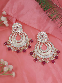 I Jewels - Gold Plated Enamel/Meenakari Big Chandbali Earring Glided With Kundan & Pearl Wine