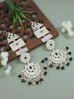 I Jewels - Gold Plated Zinc Alloy Matte Finish Kundan & Pearl Work Chandbali Earring