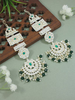 I Jewels - Gold Plated Zinc Alloy Matte Finish Kundan & Pearl Work Chandbali Earring Green