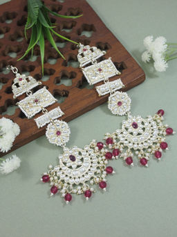 I Jewels - Gold Plated Zinc Alloy Matte Finish Kundan & Pearl Work Chandbali Earring Pink