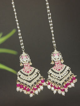 I Jewels - Ethnic Gold Plated Kundan Meenakari Pearl Hanging With Ear Chain Earring