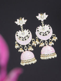 I Jewels - Gold Plated Traditional Meenakari Floral Kundan & Pearls Jhumka Earring