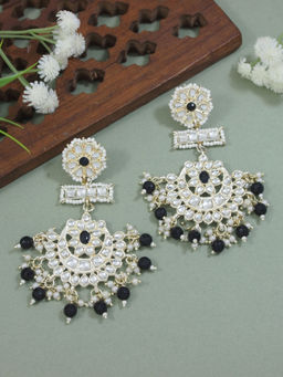 I Jewels - Gold Plated Traditional Chandbali Earring Glided With Kundans & Pearls Black