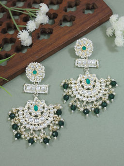 I Jewels - Gold Plated Traditional Chandbali Earring Glided With Kundans & Pearls Green