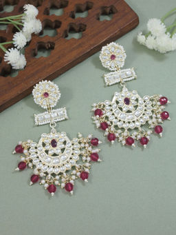 I Jewels - Gold Plated Traditional Chandbali Earring Glided With Kundans & Pearls Pink