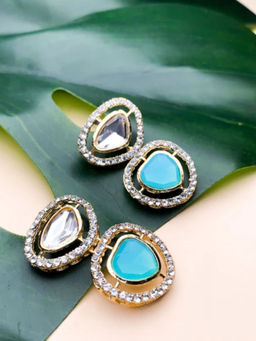 I Jewels - Latest Fashion Stylish Contemporary Stud Drop Earring Turquoise