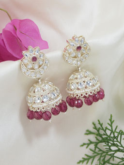 I Jewels - Gold Plated Traditional Kundan & Pearl Jhumka Earring