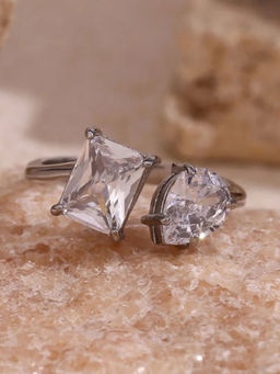 Inaya Accessories - 18Kt Gold Plated Water Drop Shining Statement Silver Ring Cora