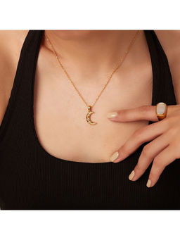 Inaya Accessories - 18Kt Gold Plated Zircon Studded Moon Charm Pendant Necklace Luna
