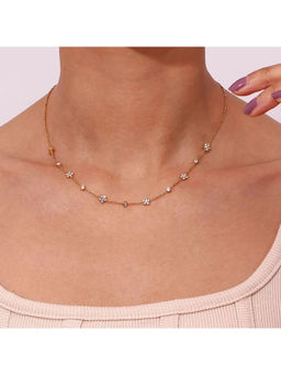 Inaya Accessories - 18Kt Gold Plated Cubic Zirconia Flower Charm Choker Necklace Myra