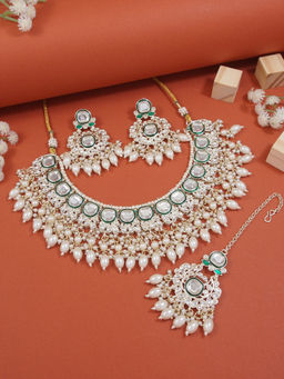 I Jewels - Traditional Meenakari Kundan & Pearl Choker Necklace Jewellery Set White