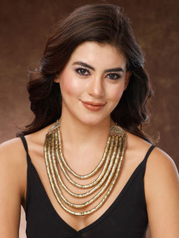 Moedbuille - Layered Antique Tribal Design Oxidised Gold Plated Handcrafted Necklace