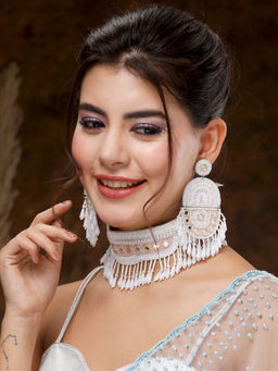 Moedbuille - Mirrors Beads & Pearls Studded Handcrafted Contemporary Design Jewellery Set