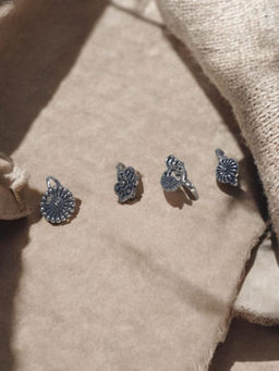 Niska - Set Of 4 Silver Plated Oxidised Nose Pins