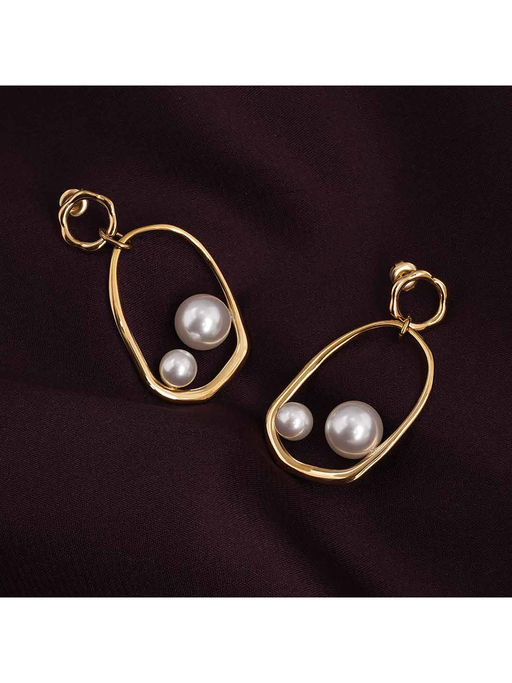 Palmonas Golden Pearl Drop Earring For Womens