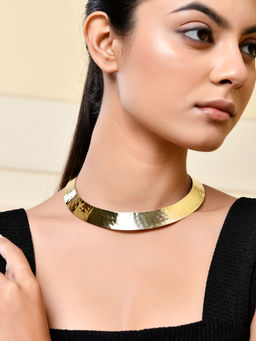 Silvermerc Designs - Gold Hammered Crescent Moon Collar Necklace