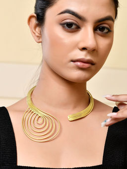 Silvermerc Designs - Elegant Gold Plated Open Collar Necklace With Teardrop Design