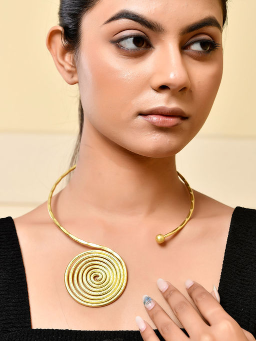 Silvermerc Designs Elegant Gold Spiral Choker Necklace - Luxe Fashion Jewellery