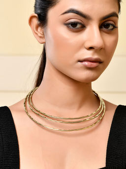 Silvermerc Designs - Elegant Triple Layered Gold Choker Necklace