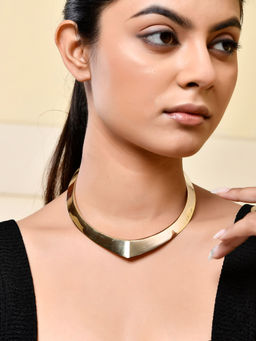 Silvermerc Designs - Elegant Gold Plated V-Shaped Choker Necklace For Women