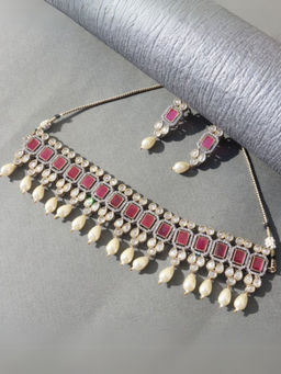 I Jewels - Traditional Kundan & Pearl Necklace Jewellery Set