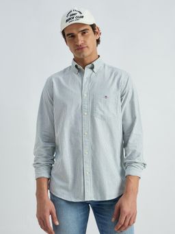 GANT - Men Green Pure Cotton Regular Fit Stripes Shirt