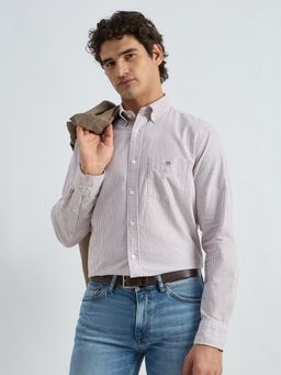 GANT - Men Brown Pure Cotton Regular Fit Stripes Shirt