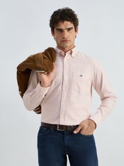 GANT - Men Orange Pure Cotton Regular Fit Stripes Shirt