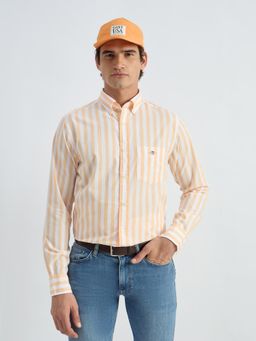 GANT - Men Peach Pure Cotton Regular Fit Stripes Shirt