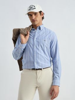 GANT - Men Blue Pure Cotton Regular Fit Stripes Shirt