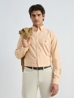 GANT - Men Peach Pure Cotton Regular Fit Stripes Shirt