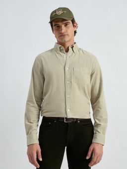 GANT - Men Beige Cotton Regular Fit Textured Shirt