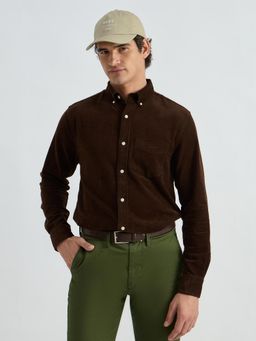 GANT - Men Brown Cotton Regular Fit Textured Shirt