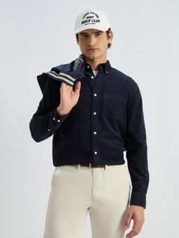 GANT - Men Blue Cotton Regular Fit Textured Shirt
