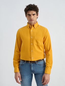 GANT - Men Yellow Cotton Regular Fit Textured Shirt