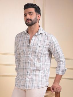 CRIMSOUNE CLUB - Men Beige Cotton Slim Fit Checks Shirt