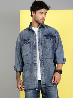 Voxati - Men Blue Denim Oversized Fit Solid Shirt