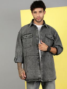 Voxati - Men Grey Denim Oversized Fit Solid Shirt