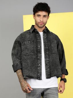 Voxati - Men Grey Denim Oversized Fit Solid Shirt