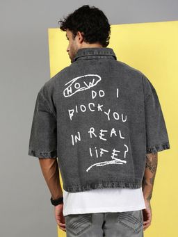 Voxati - Men Grey Denim Oversized Fit Solid Shirt