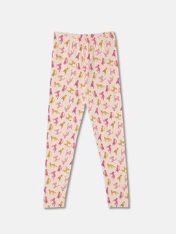 R&B - Beige and Pink Printed Girls Leggings