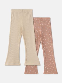 R&B - Beige Girls Ribbed Trousers (Pack of 2)