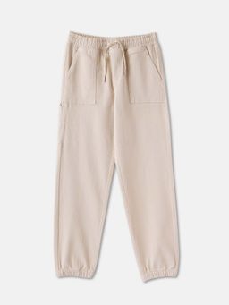 R&B - Light Beige Solid Relaxed Boys Joggers