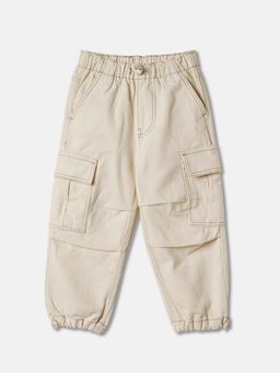 R&B - Off White Solid Relaxed Boys Cargo Pocket Joggers