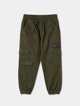 R&B - Olive Green Cargo Pocket Solid Boys Joggers
