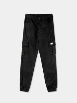 R&B - Black Solid Cargo Pocket Boys Joggers